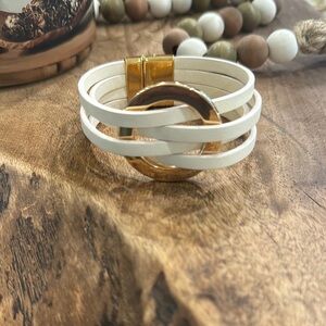 Boho Leather Circle Charm Bracelet